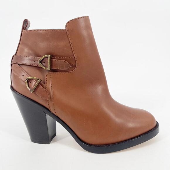 Lucchese Lucia Saddle Brown Leather Buckle Western Ankle Bootie Boot size 7.5 - Picture 3 of 12